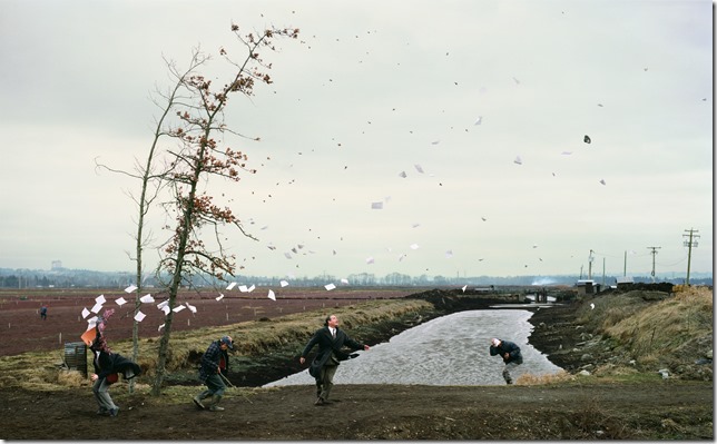 Jeff Wall (Canadian, born 1946)
A Sudden Gust of Wind (after Hokusai), 1993
Silver dye bleach transparency in light box
90 3/16 x 148 7/16" (229 x 377 cm)
Tate. Purchased with the assistance of the Patrons of New Art through the Tate Gallery
Foundation and from the National Art Collections Fund
© 2006 Jeff Wall
